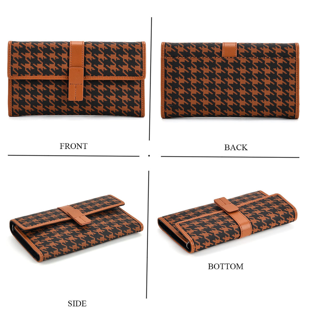 La Marey Genuine Leather Checkered Pattern RFID Crossbody Wallet  - Brown_8245125_4