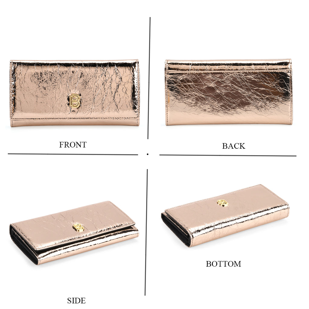 La Marey Signature Genuine Leather RFID Protected B Letterpress Clutch Bag with Long Chain - Metallic Rose Gold_8245162_4