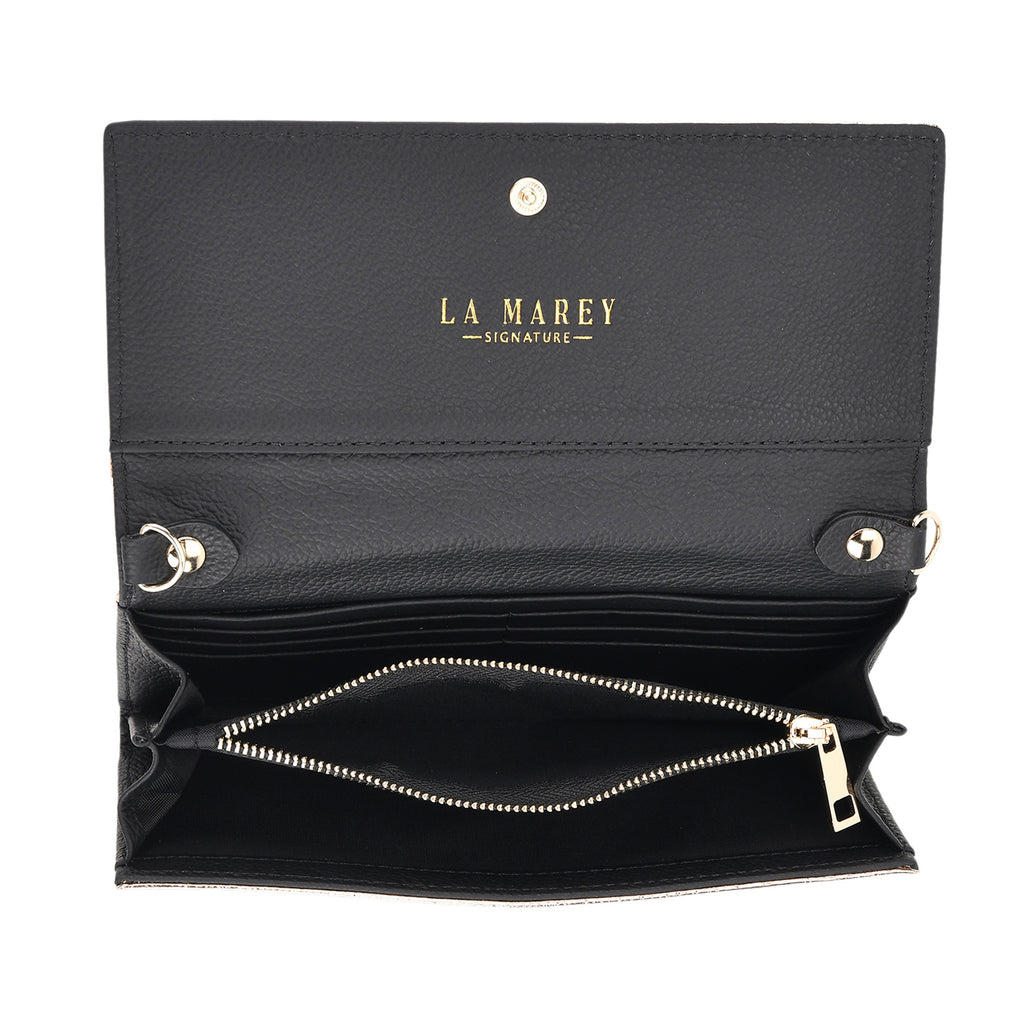 La Marey Signature Genuine Leather RFID Protected B Letterpress Clutch Bag with Long Chain - Metallic Rose Gold_8245162_5