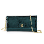 La Marey Signature Genuine Leather RFID Protected B Letterpress Clutch Bag with Long Chain - Metallic Dark Teal_8245170