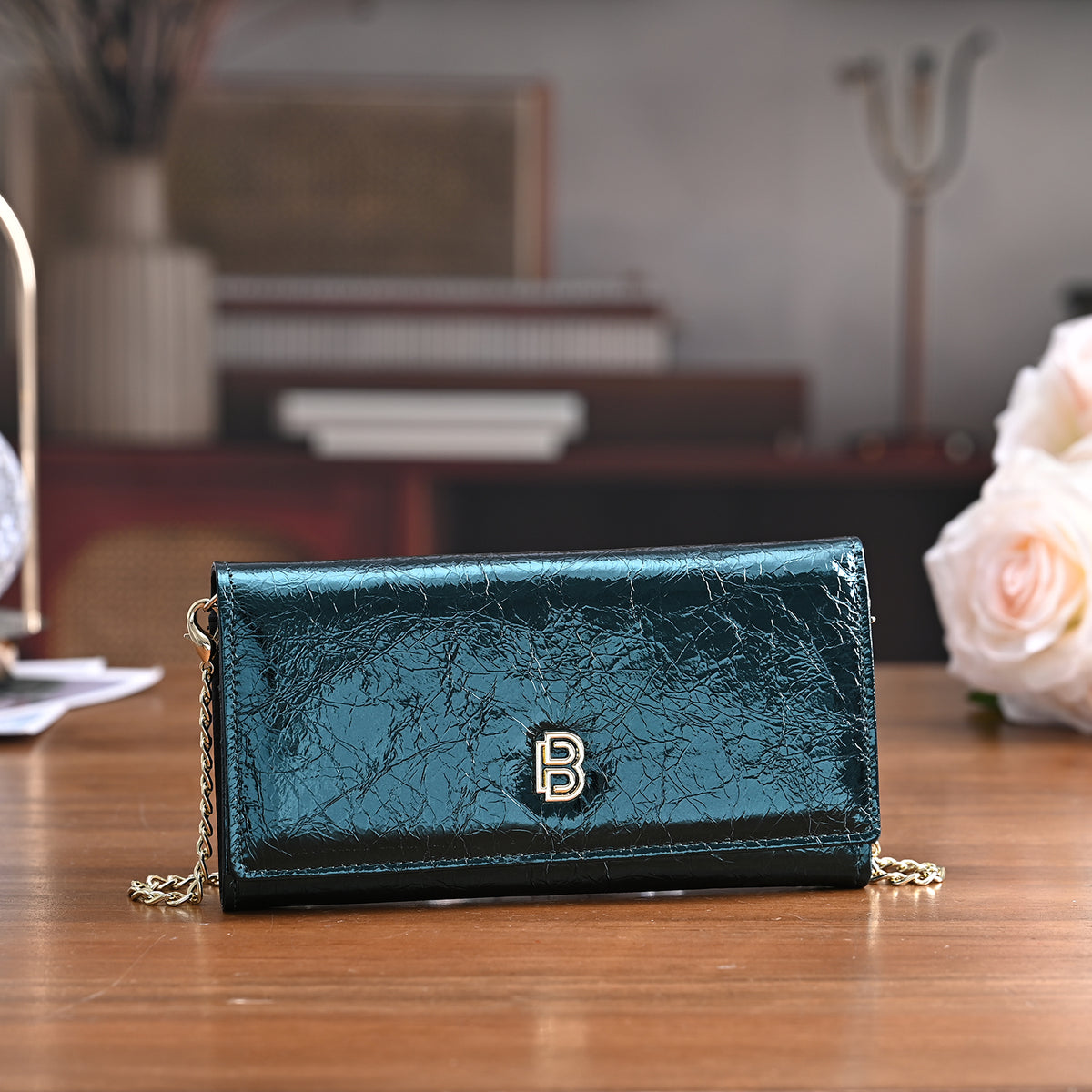 La Marey Signature Genuine Leather B Letterpress Clutch Bag with Long Chain V32534577 2
