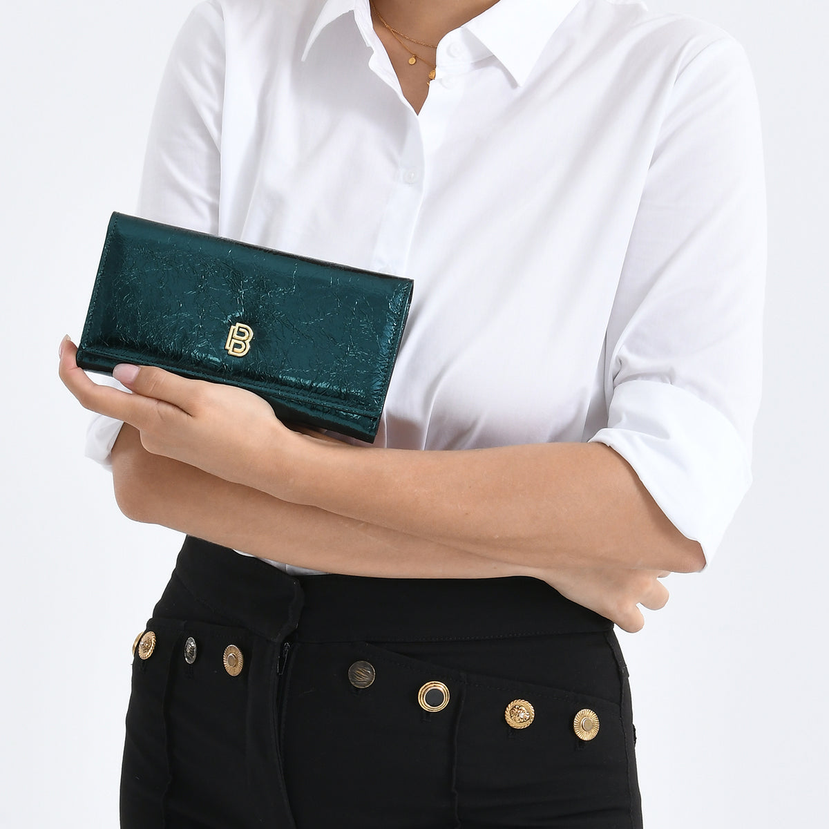 La Marey Signature Genuine Leather B Letterpress Clutch Bag with Long Chain V32534577 4
