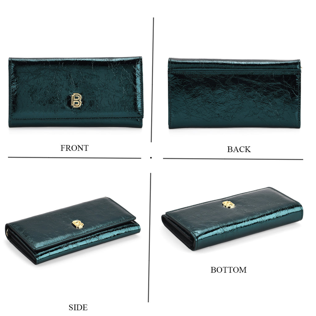 La Marey Signature Genuine Leather RFID Protected B Letterpress Clutch Bag with Long Chain - Metallic Dark Teal_8245170_4