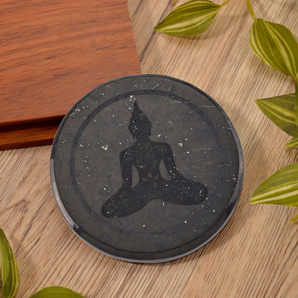 Natural Shungite Buddha Embossed Round Tile 910.00 Ct. 8245287 2