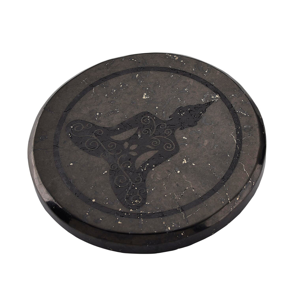 Natural Shungite Buddha Embossed Round Tile 910.00 Ct.