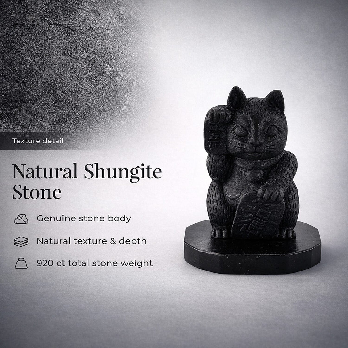 Natural Shungite Maneki Neko Lucky Cat Figurine 920.00 Ct. 8245310 2