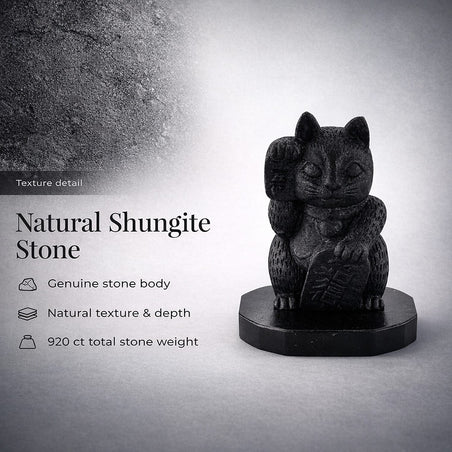 Natural Shungite Maneki Neko Lucky Cat Figurine 920.00 Ct. 8245310 2