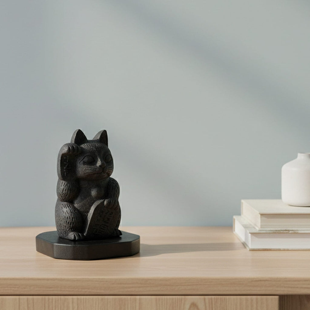 Natural Shungite Maneki Neko Lucky Cat Figurine 920.00 Ct.