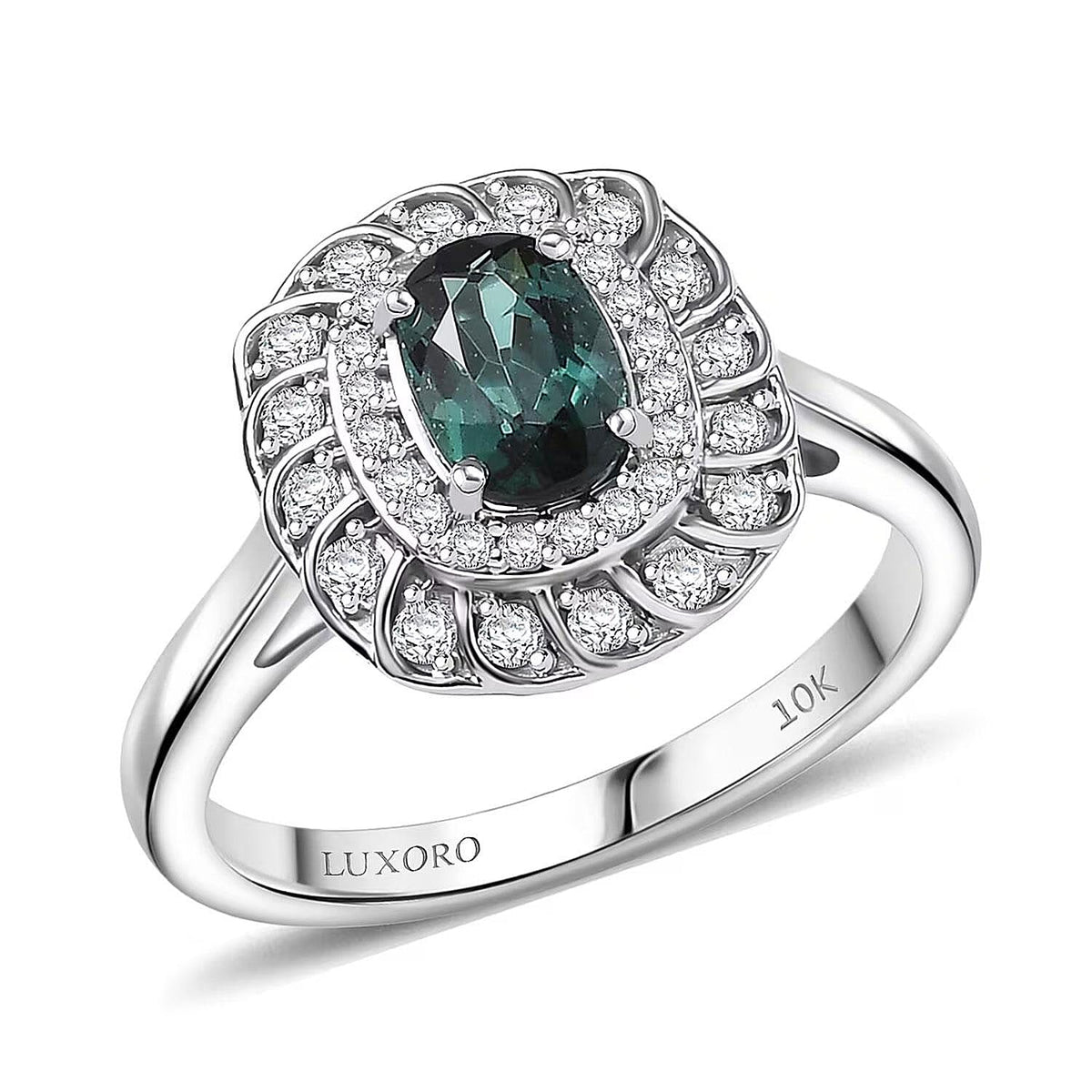 Certified and Appraised LUXORO AAA Lagoon Tourmaline, White Diamond I2 Main Stone With Side Stone Ring in 10K White Gold, Gold Wt.3.36 Gms  1.080  Ct. 8245616 0