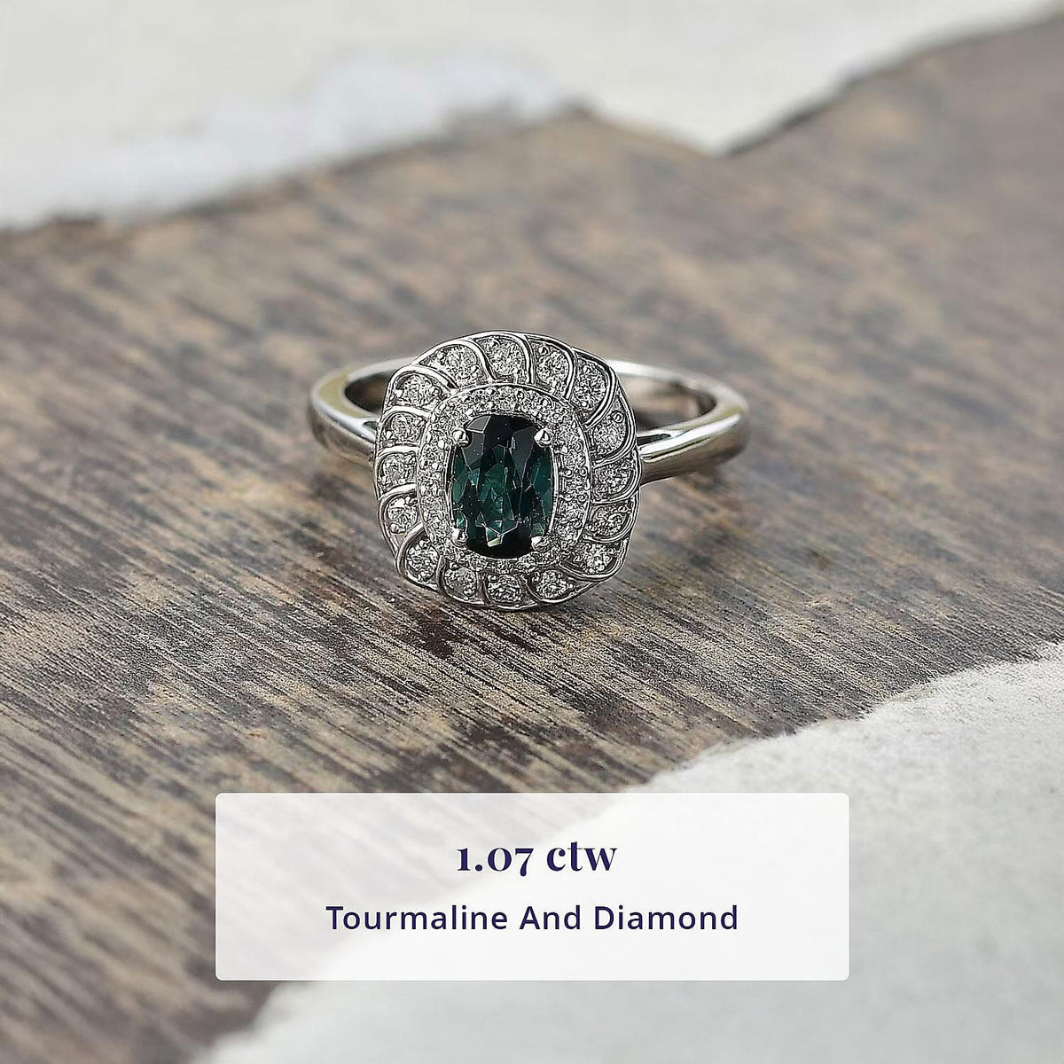 Certified and Appraised LUXORO AAA Lagoon Tourmaline, White Diamond I2 Main Stone With Side Stone Ring in 10K White Gold, Gold Wt.3.36 Gms  1.080  Ct. 8245616 2