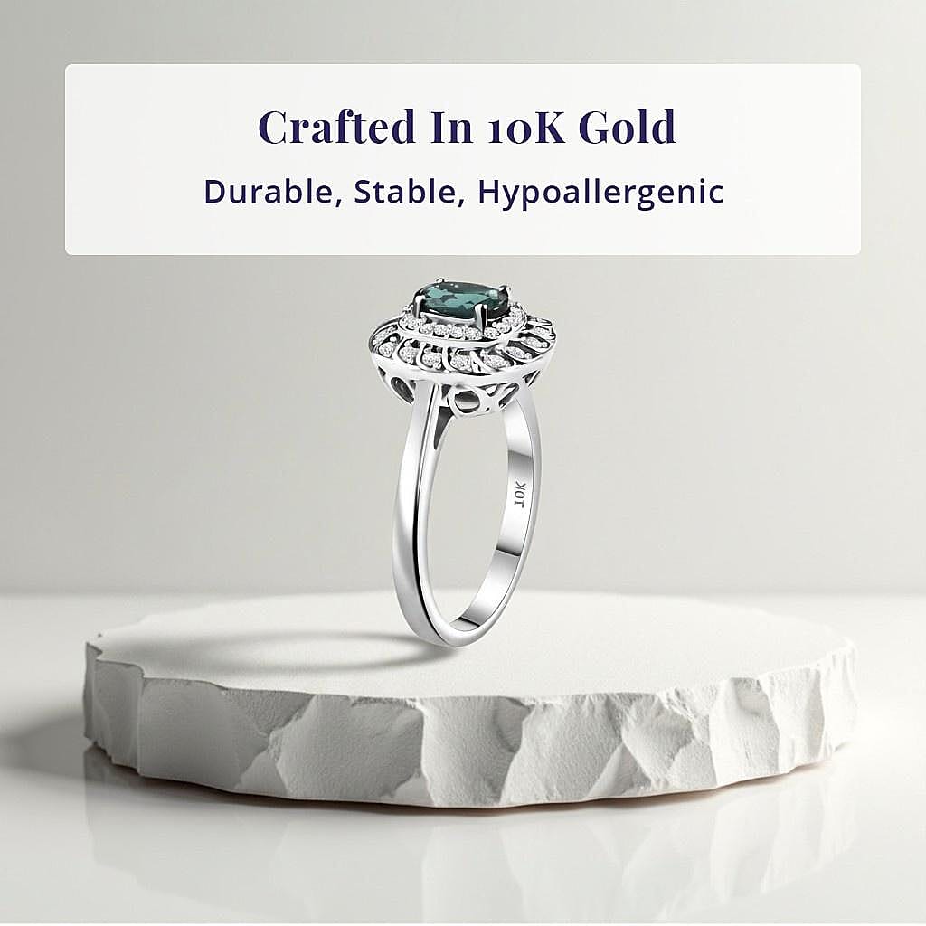 Luxoro 10K White Gold AAA Lagoon Tourmaline, White Diamond I2 Main Stone With Side Stone Ring, Gold Wt.3.36 Gms  1.080  Ct._8245616_3