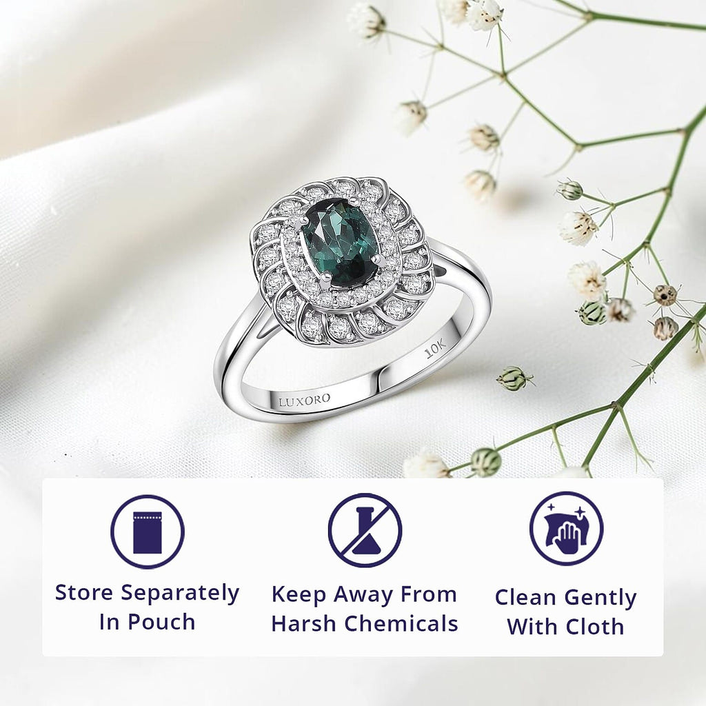 Luxoro 10K White Gold AAA Lagoon Tourmaline, White Diamond I2 Main Stone With Side Stone Ring, Gold Wt.3.36 Gms  1.080  Ct._8245616_4