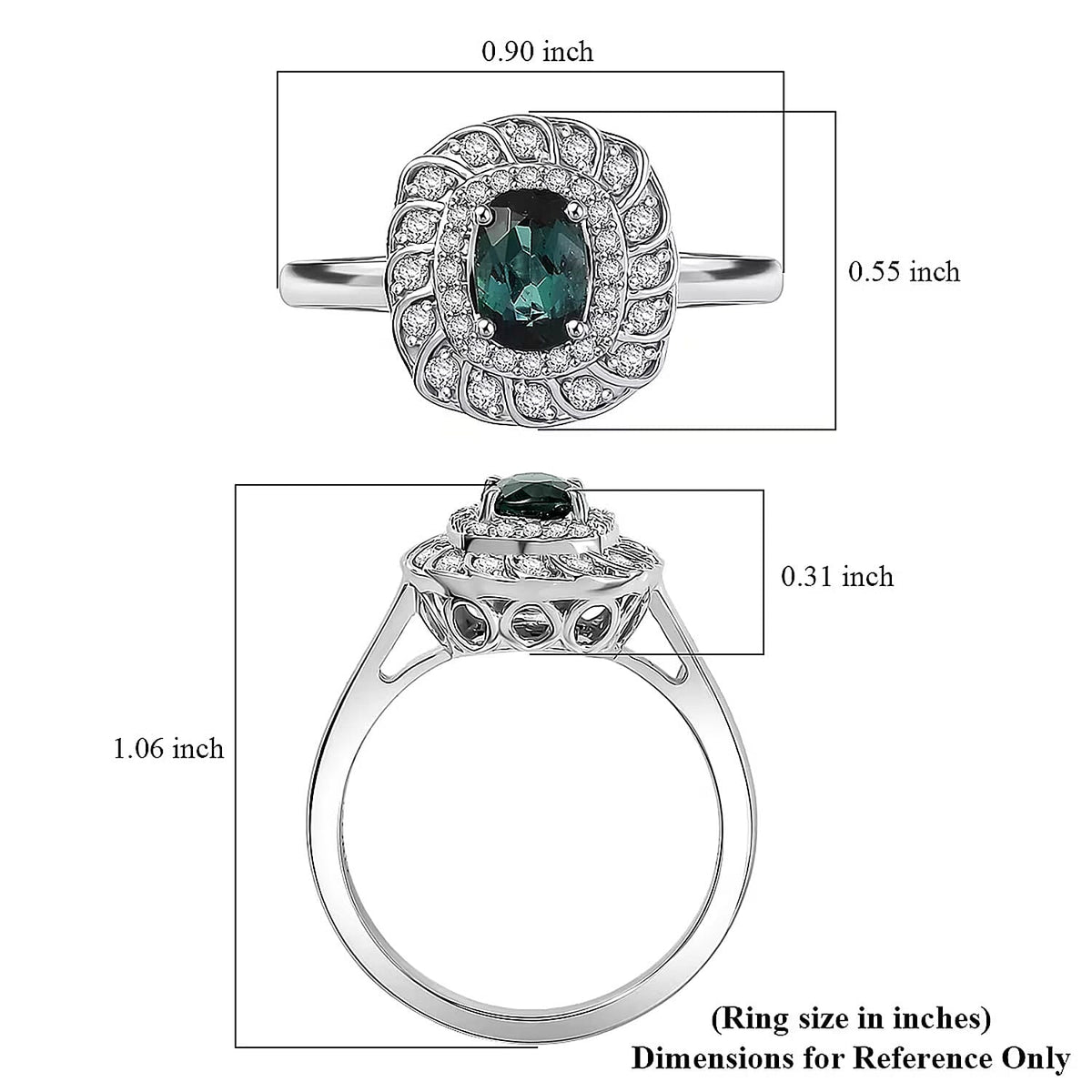 Certified and Appraised LUXORO AAA Lagoon Tourmaline, White Diamond I2 Main Stone With Side Stone Ring in 10K White Gold, Gold Wt.3.36 Gms  1.080  Ct. 8245616 5