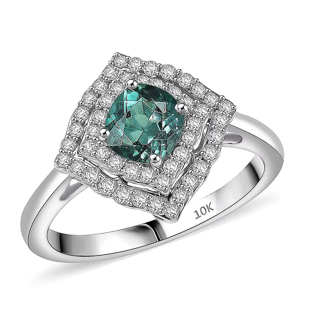 Luxoro 10K White Gold AAA Lagoon Tourmaline, White Diamond I2 Main Stone With Side Stone Ring, Gold Wt.3.12 Gms  1.210  Ct._8246532