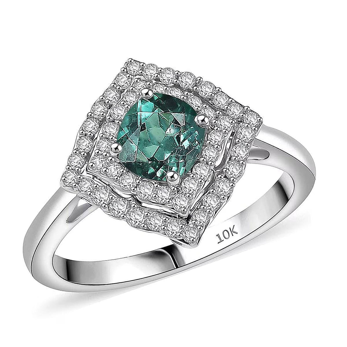 Certified and Appraised LUXORO AAA Lagoon Tourmaline, White Diamond I2 Main Stone With Side Stone Ring in 10K White Gold, Gold Wt.3.12 Gms  1.210  Ct. 8246532 0
