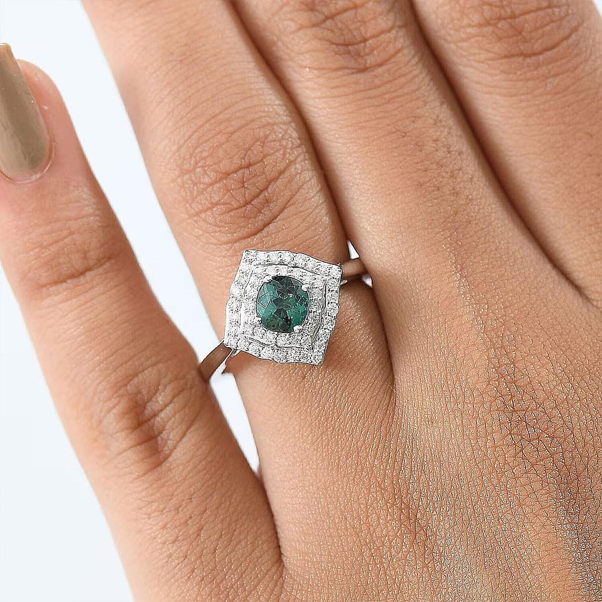 Certified and Appraised LUXORO AAA Lagoon Tourmaline, White Diamond I2 Main Stone With Side Stone Ring in 10K White Gold, Gold Wt.3.12 Gms  1.210  Ct. 8246532 1