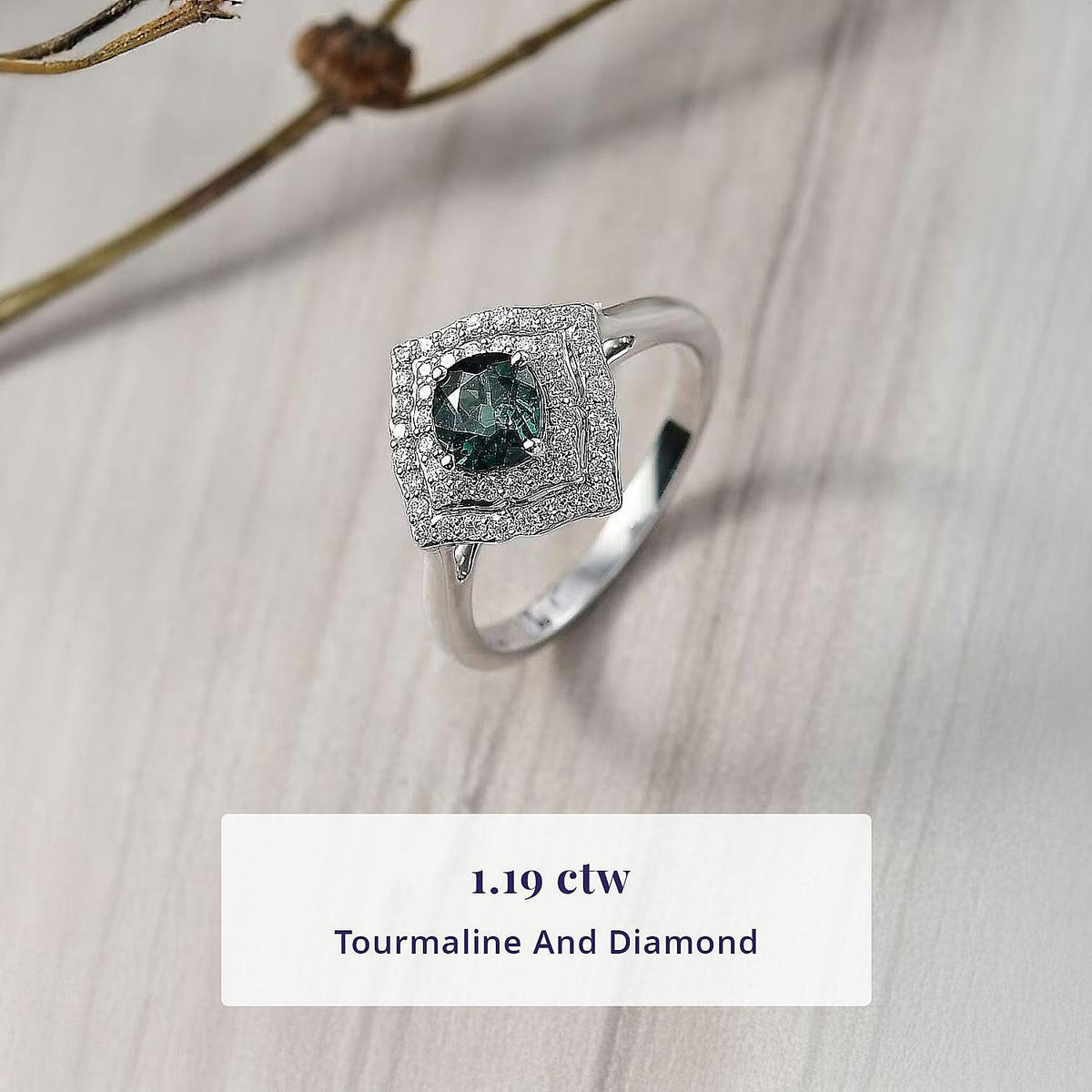 Certified and Appraised LUXORO AAA Lagoon Tourmaline, White Diamond I2 Main Stone With Side Stone Ring in 10K White Gold, Gold Wt.3.12 Gms  1.210  Ct. 8246532 2