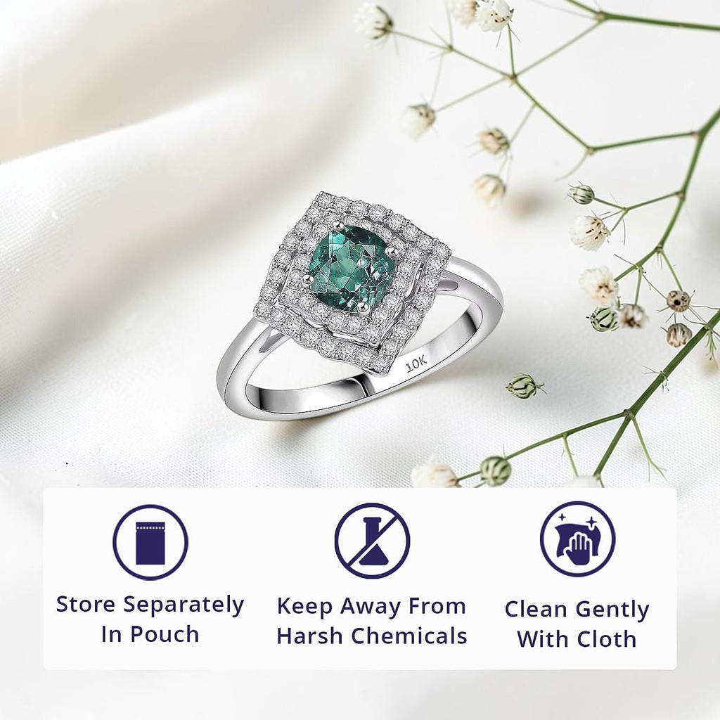 Luxoro 10K White Gold AAA Lagoon Tourmaline, White Diamond I2 Main Stone With Side Stone Ring, Gold Wt.3.12 Gms  1.210  Ct._8246532_4