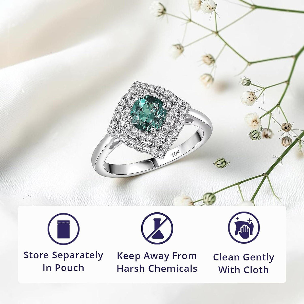 Certified and Appraised LUXORO AAA Lagoon Tourmaline, White Diamond I2 Main Stone With Side Stone Ring in 10K White Gold, Gold Wt.3.12 Gms  1.210  Ct. 8246532 4