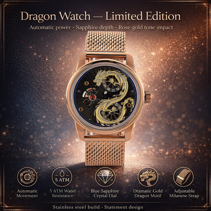 Limited Edition William Hunt London Dragon Watch with Automatic Movt. 5 ATM Water Resistancy, Blue Sapphire Crystal Dial and Adjustable Milanese Strap 8247016 2