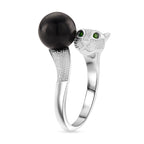 D'Joy Shungite & Natural Chrome Diopside Panther Ring in Rhodium Overlay Sterling Silver 5.56 Ct._8247066_2
