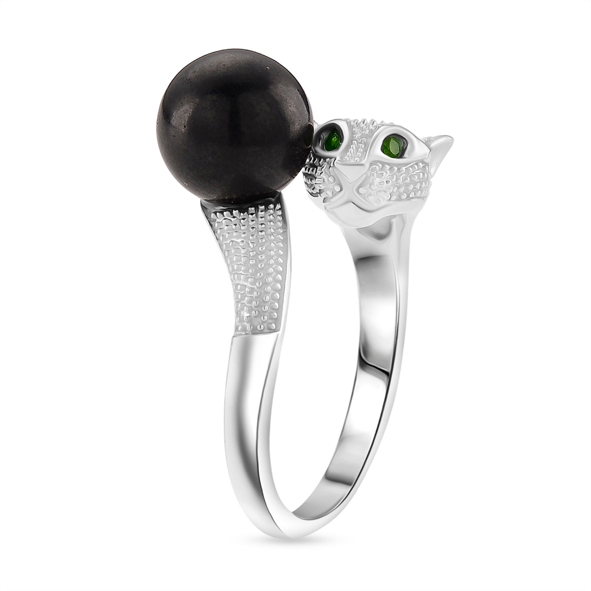 D'Joy Shungite &amp; Natural Chrome Diopside Panther Ring in Rhodium Overlay Sterling Silver 5.56 Ct. 8247066 3