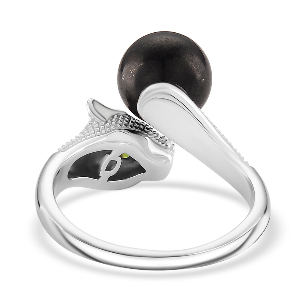 D'Joy Shungite & Natural Chrome Diopside Panther Ring in Rhodium Overlay Sterling Silver 5.56 Ct._8247066_3