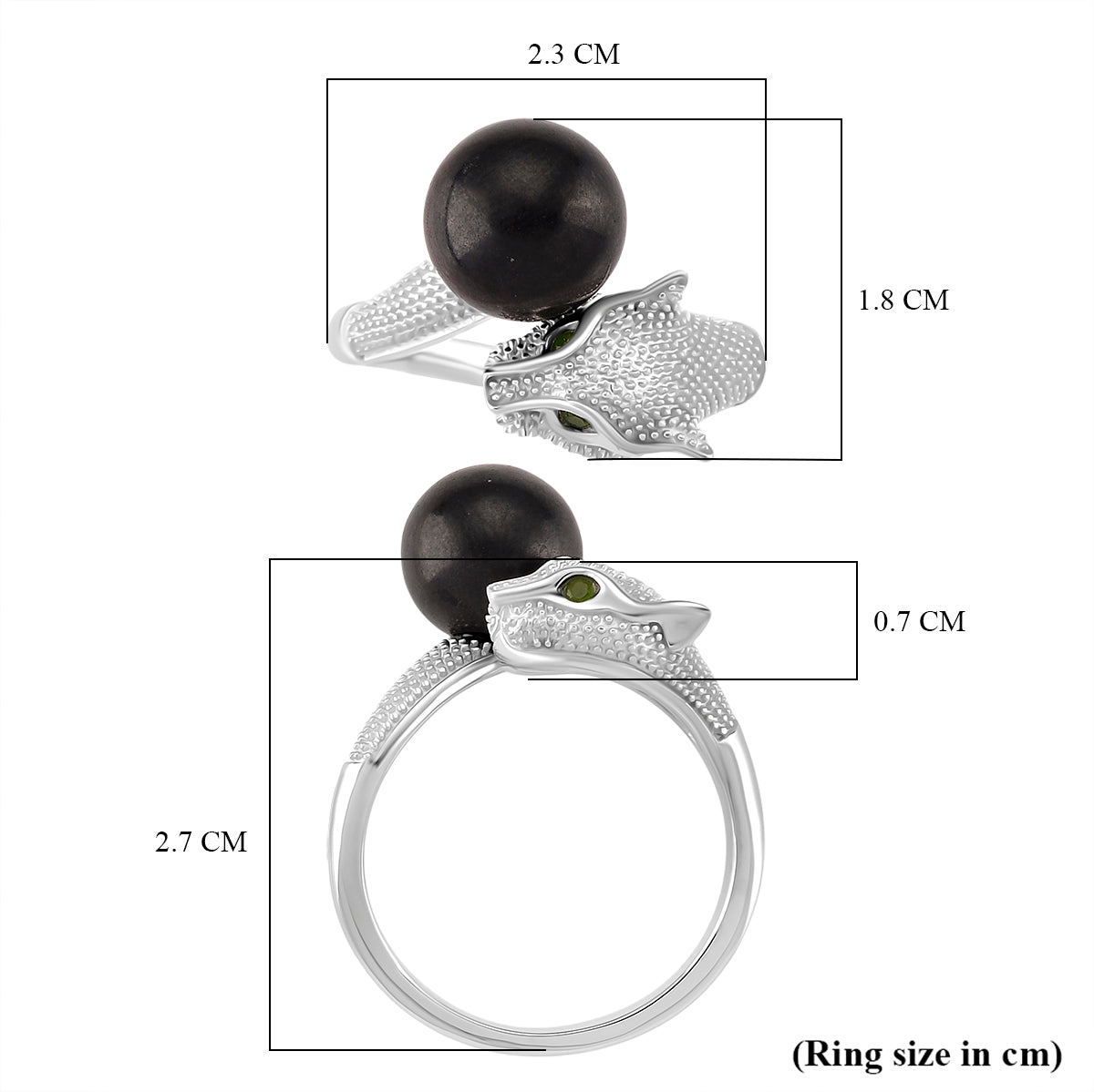 D'Joy Shungite &amp; Natural Chrome Diopside Panther Ring in Rhodium Overlay Sterling Silver 5.56 Ct. 8247067 5