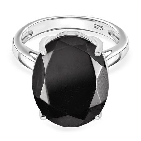 D'Joy Natural Shungite Solitaire Ring in Rhodium Overlay Sterling Silver 11.50 Ct. 8247085 1