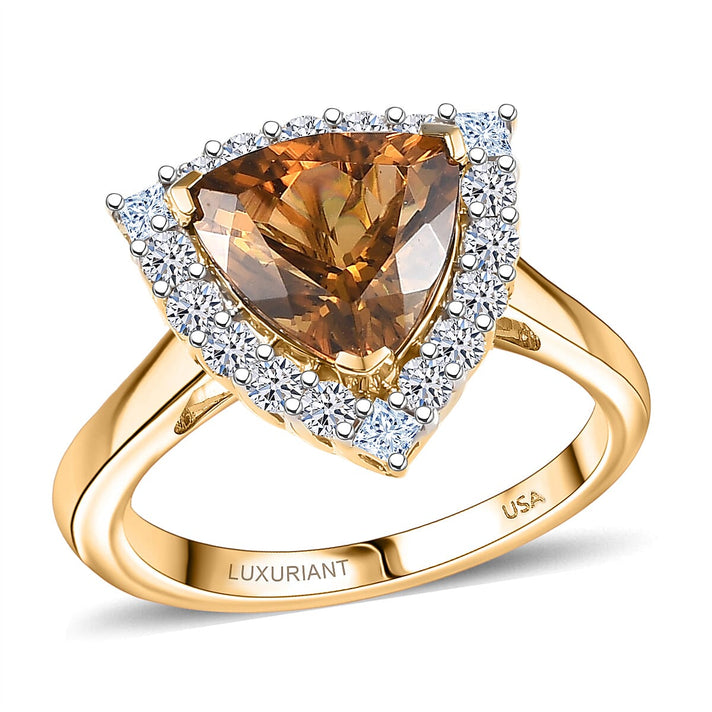 Luxuriant 10K Yellow Gold AAA Golden Turkizite, Lab Grown Diamond GH, SI Main Stone With Side Stone Ring, Gold Wt.2.87 Gms  3.740  Ct. 8247780 1