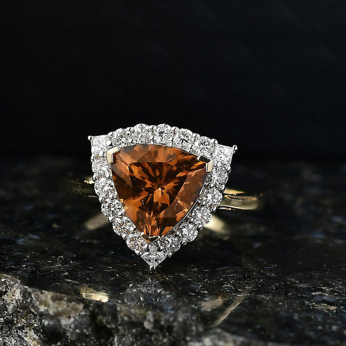 Luxuriant 10K Yellow Gold AAA Golden Turkizite, Lab Grown Diamond GH, SI Main Stone With Side Stone Ring, Gold Wt.2.87 Gms  3.740  Ct. 8247780 2