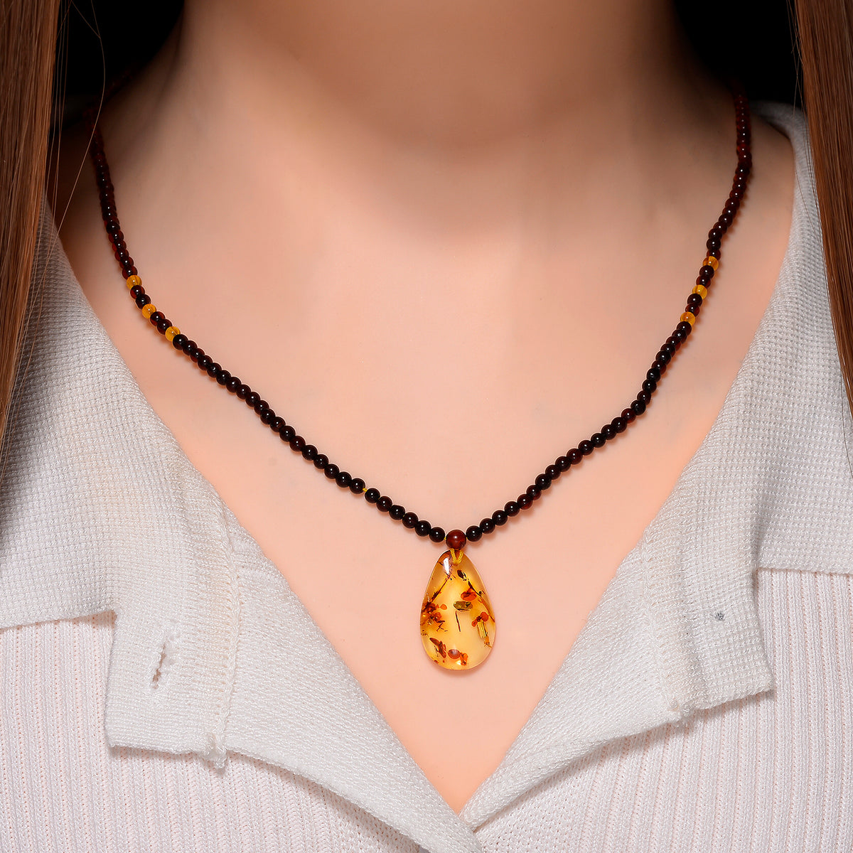 Multi Colour Amber Beads Necklace (Size 22 + 2 Ext) in Yellow Gold Plated Sterling Silver 17.50 Ct. 8248055 2