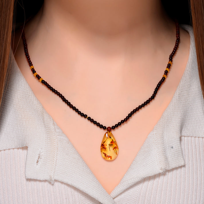 Multi Colour Amber Beads Necklace (Size 22 + 2 Ext) in Yellow Gold Plated Sterling Silver 17.50 Ct. 8248055 2