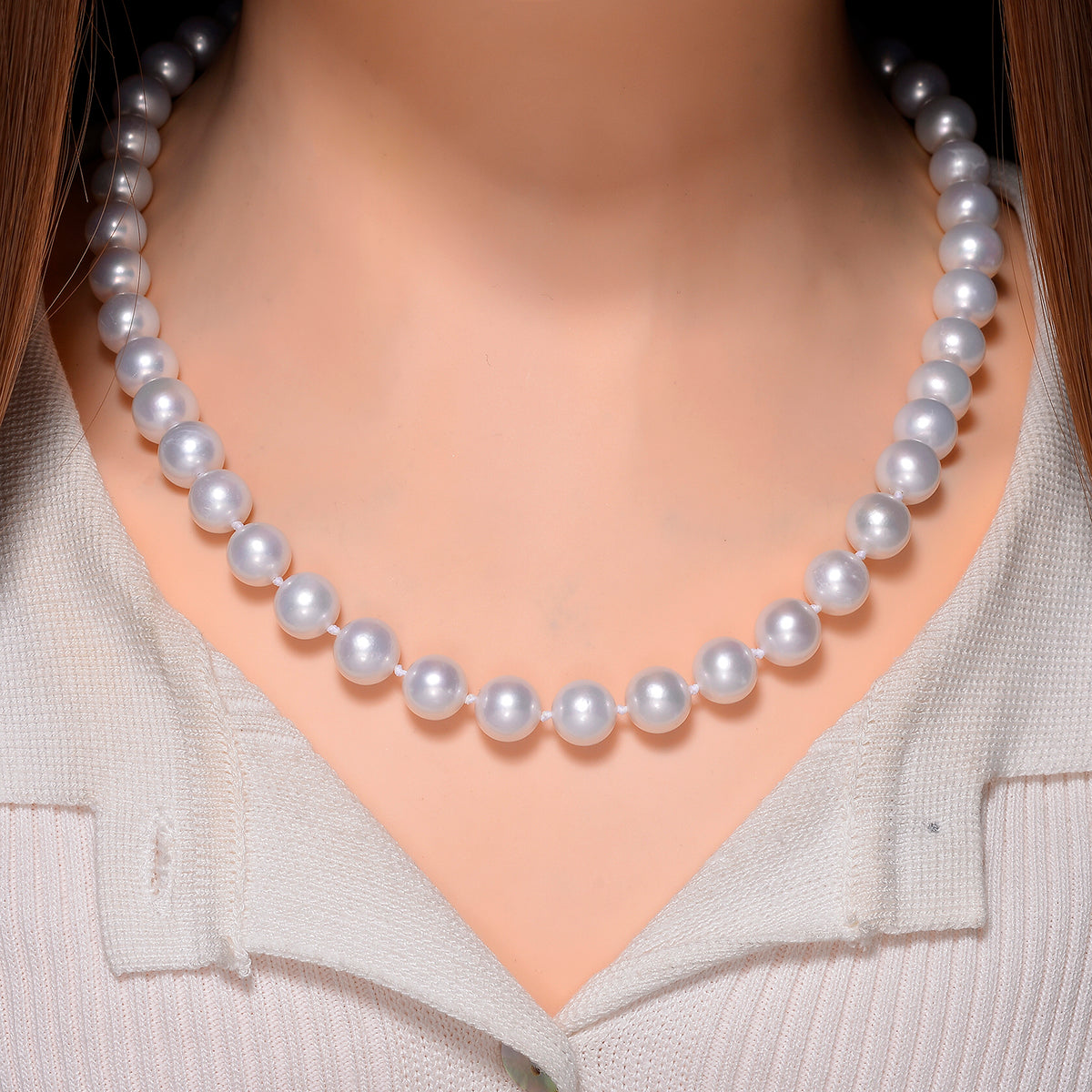 AAA Rare Size Edison Pearl (8-10mm) Necklace (Size 30) in Rhodium Overlay Sterling Silver 8248083 2