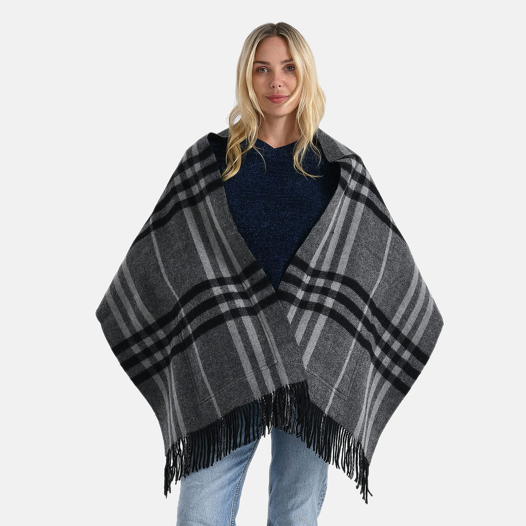 La Marey 100% Merino Wool Checked Scarf (190 x 50 cm) - Black_8248236