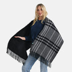 La Marey 100% Merino Wool Checked Scarf (190 x 50 cm) - Black_8248236_2