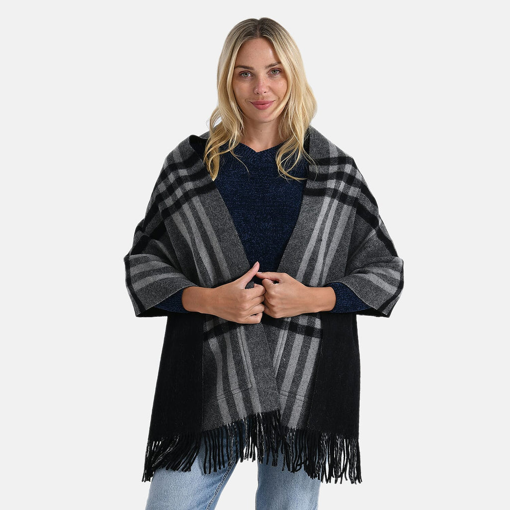 La Marey 100% Merino Wool Checked Scarf (190 x 50 cm) - Black_8248236_3