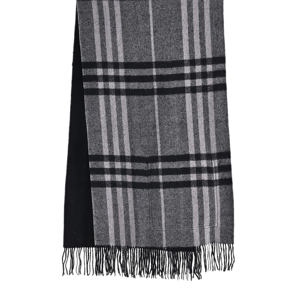 La Marey 100% Merino Wool Checked Scarf (190 x 50 cm) - Black_8248236_4