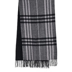 La Marey 100% Merino Wool Checked Scarf (190 x 50 cm) - Black_8248236_4