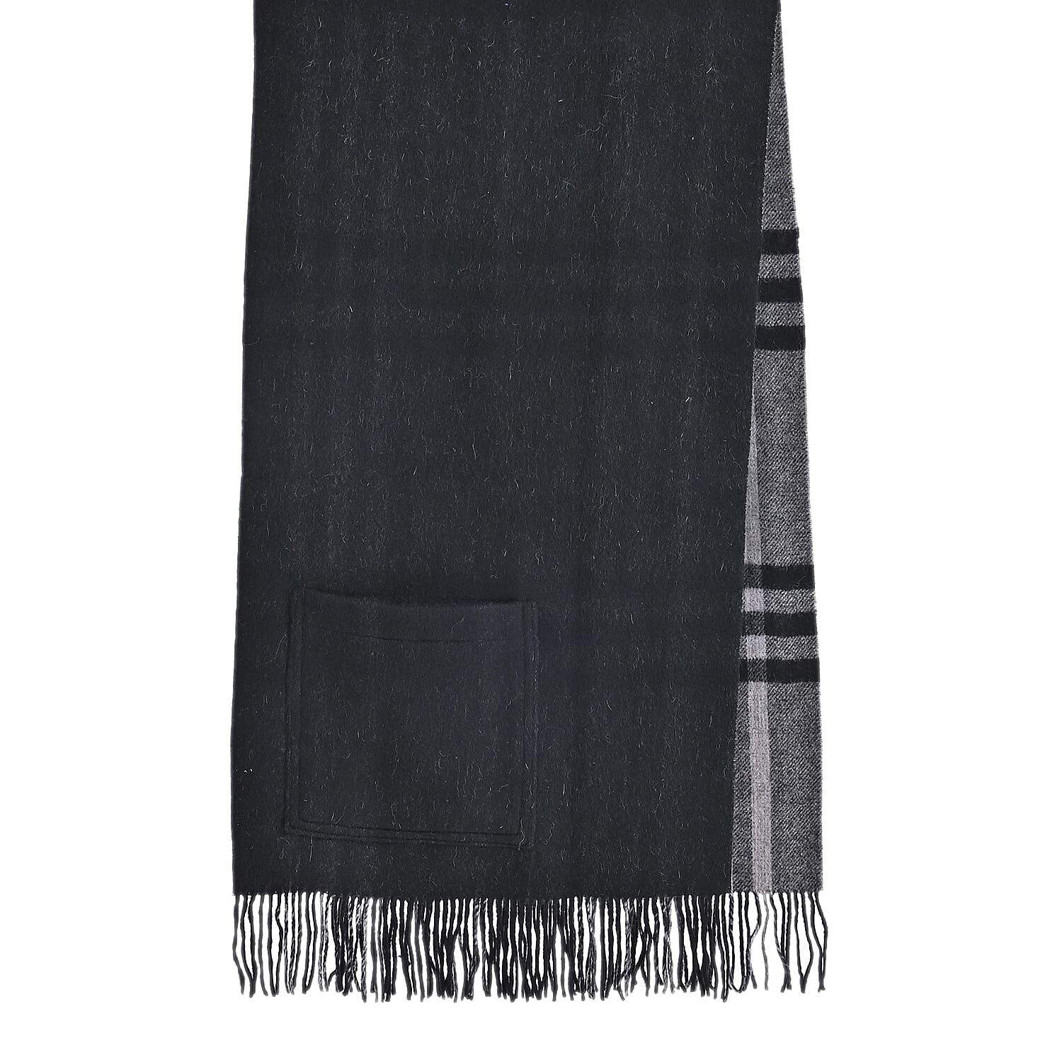 La Marey 100% Merino Wool Checked Scarf (190 x 50 cm) - Black V32528578 5
