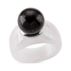 D'Joy Shungite & Natural Type A Jadeite Solitaire Band Ring in Rhodium Overlay Sterling Silver 30.75 Ct._8248801
