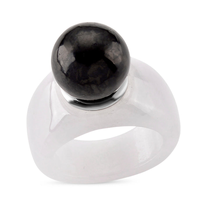 D'Joy Shungite &amp; Natural Type A Jadeite Solitaire Band Ring in Rhodium Overlay Sterling Silver 30.75 Ct. 8248801 1