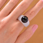 D'Joy Shungite & Natural Type A Jadeite Solitaire Band Ring in Rhodium Overlay Sterling Silver 30.75 Ct._8248801_1