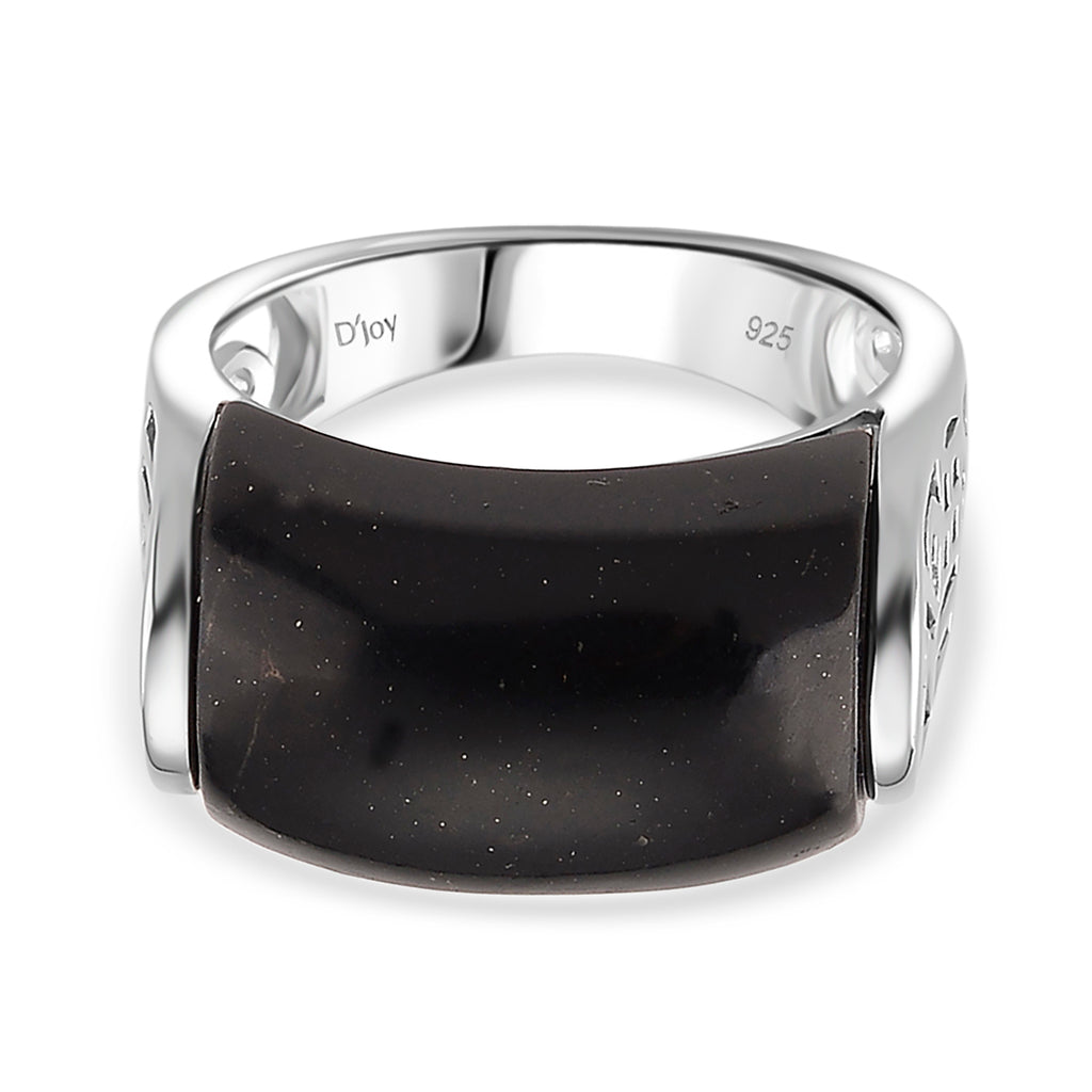 D'Joy Natural Shungite Solitaire Ring in Rhodium Overlay Sterling Silver 12.00 Ct._8248844