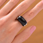 D'Joy Natural Shungite Solitaire Ring in Rhodium Overlay Sterling Silver 12.00 Ct._8248844_1