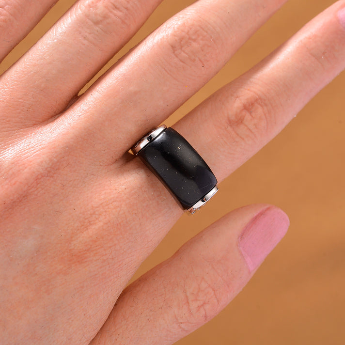D'Joy Natural Shungite Solitaire Ring in Rhodium Overlay Sterling Silver 12.00 Ct. 8248844 2