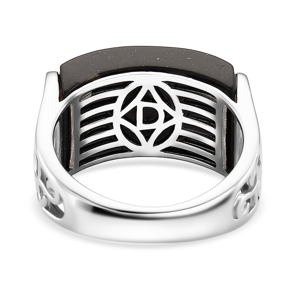 D'Joy Natural Shungite Solitaire Ring in Rhodium Overlay Sterling Silver 12.00 Ct._8248844_3