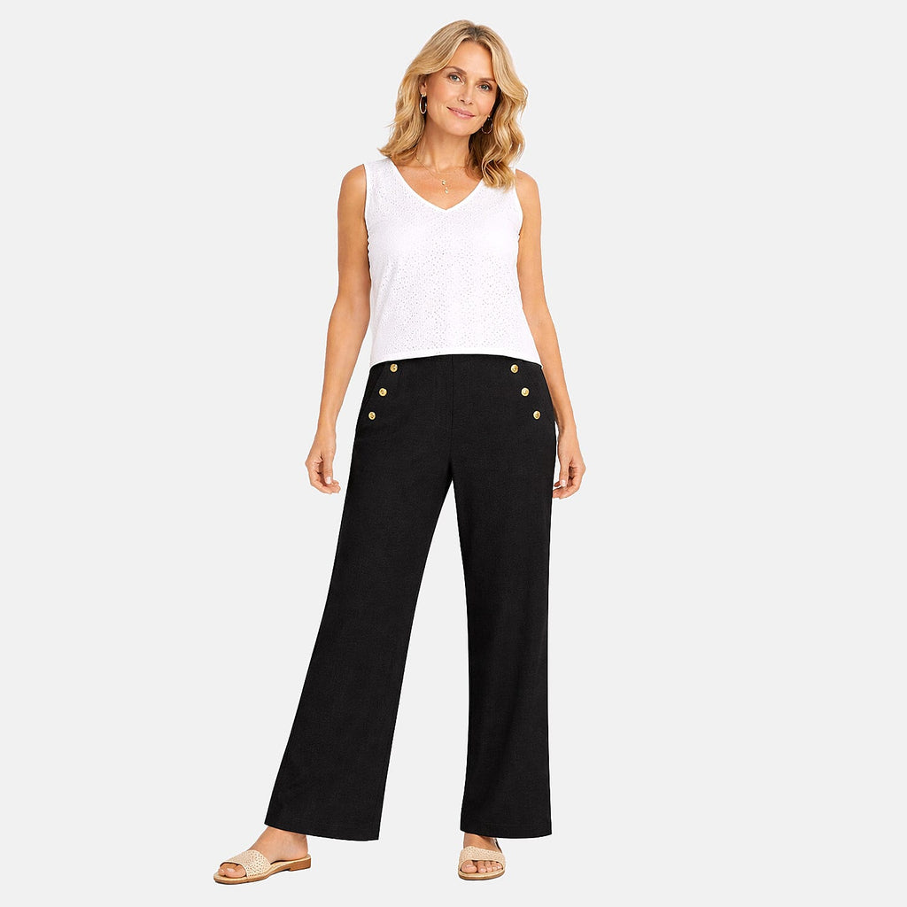Anonymous Wide Leg Trouser With Gold Button Detail (Size 16) - Black_8249065_1