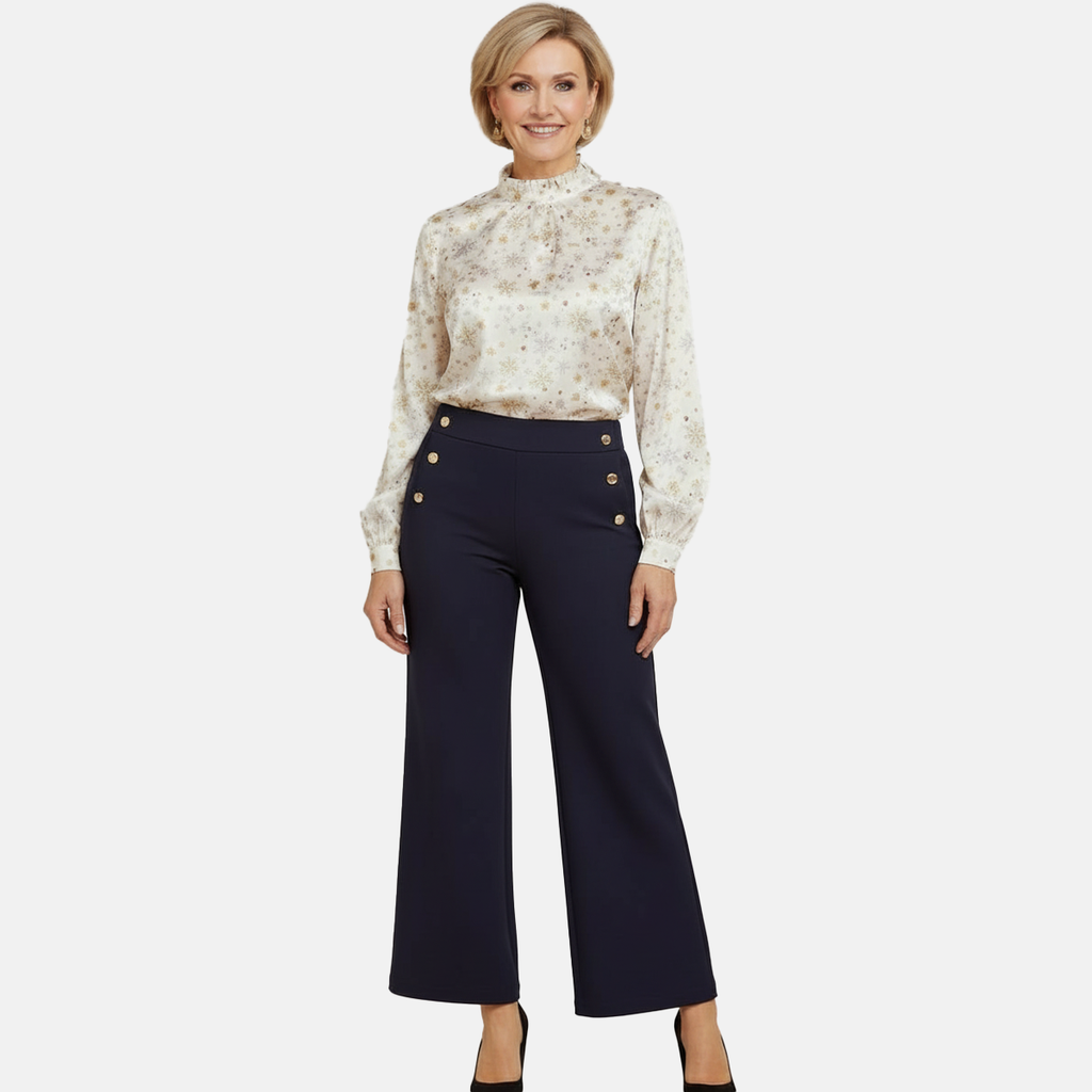 Anonymous Wide Leg Trouser With Gold Button (Size 16) - Navy_8249071