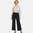 Anonymous Wide Leg Trouser With Gold Button (Size 16) - Navy_8249071